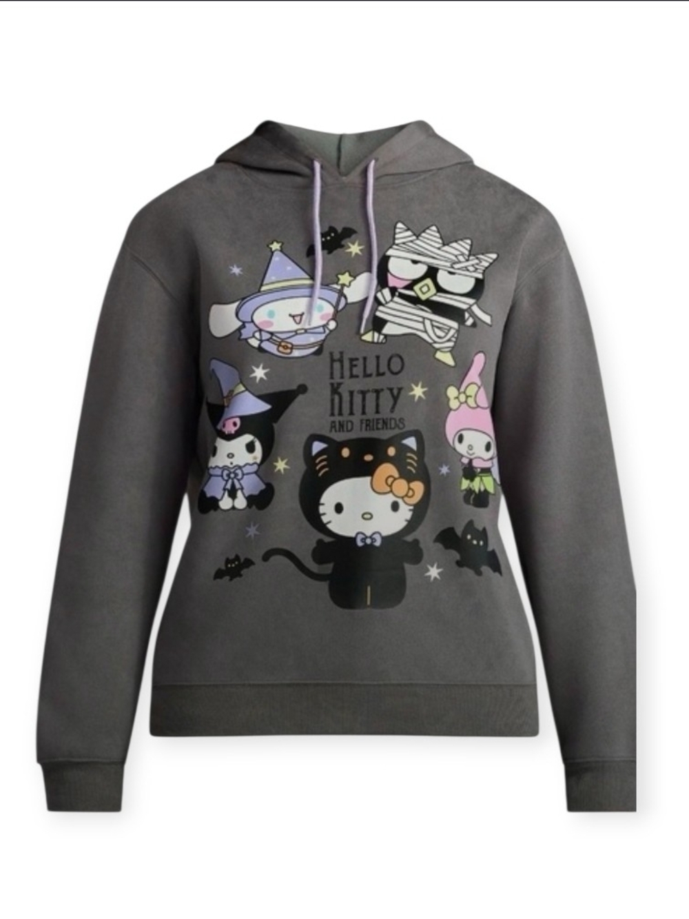 Hello Kitty Gray Graphic Crewneck Sweatshirt with Pastel Characters